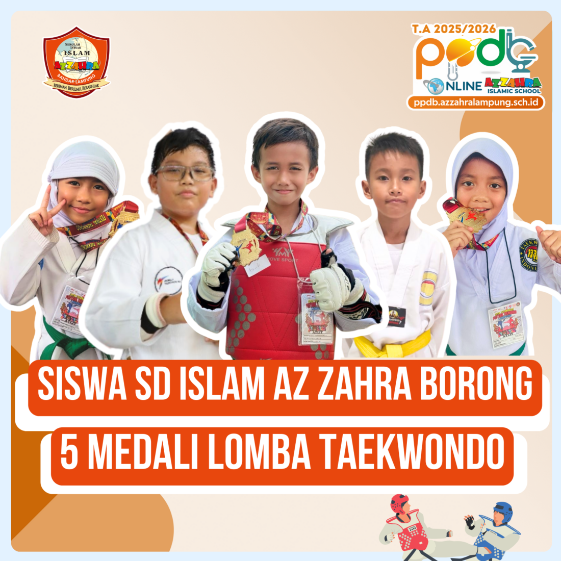 Siswa SD Islam Az Zahra borong 5 medali lomba taekwondo