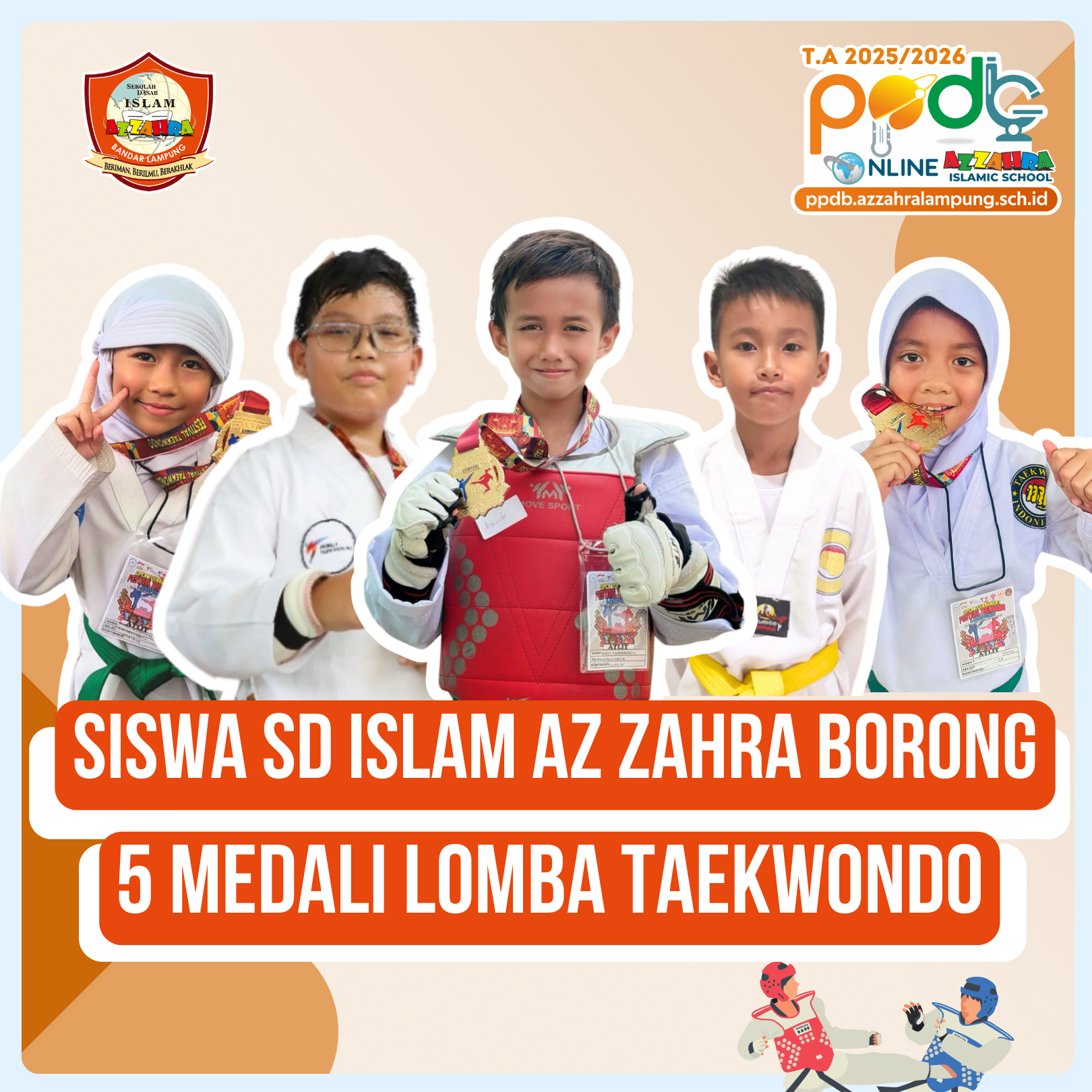 Siswa SD Islam Az Zahra borong 5 medali lomba taekwondo