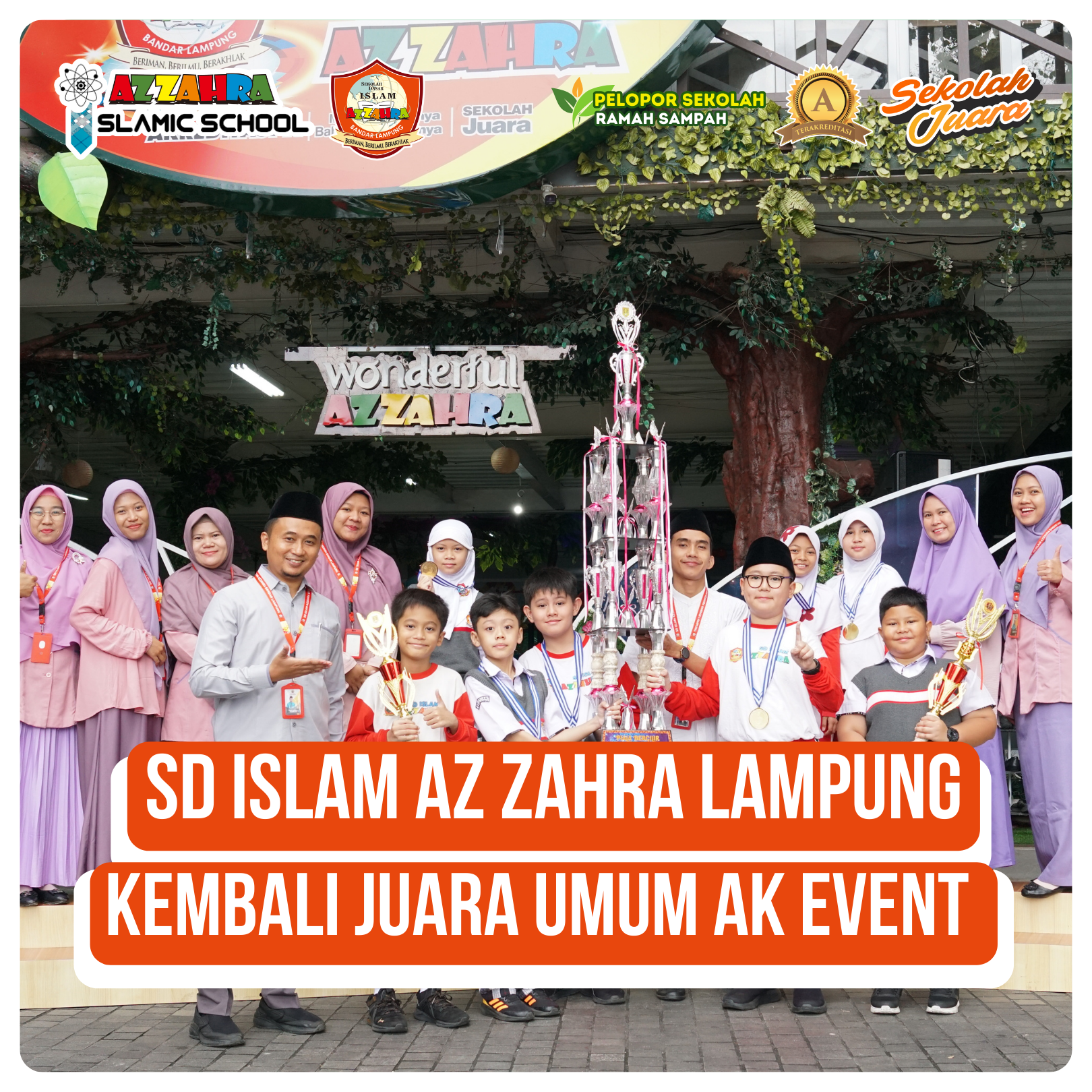 SD Islam Az Zahra Lampung kembali meraih Juara Umum AK Event untuk pelajar SD/MI se-Provinsi Lampung.